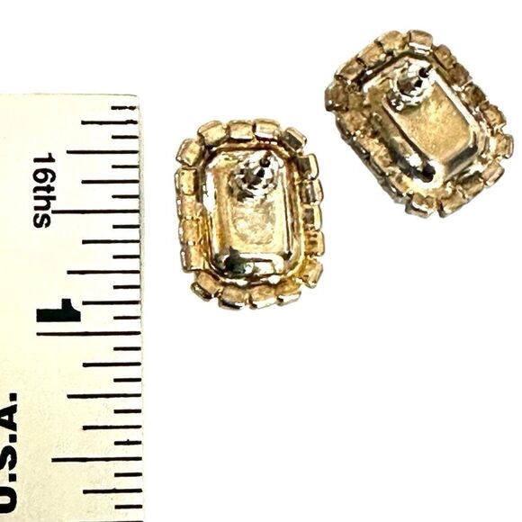 Silver tone rectangular rhinestone earrings - Picture 6 of 6